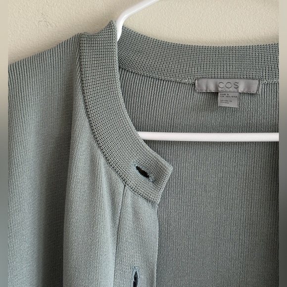 COS Pleated Long Cardigan Tunic Sage Green Minimalist Size S - Picture 9 of 14